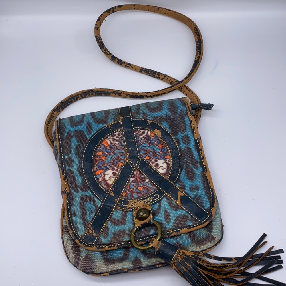 Ed Hardy Blue and Brown Crossbody Bag